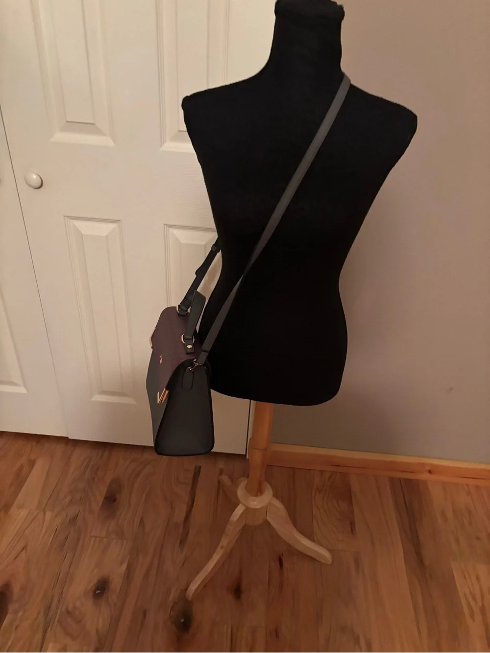 DUNE LONDON  Plum and Gray Top-Handle Satchel with Gold Accents